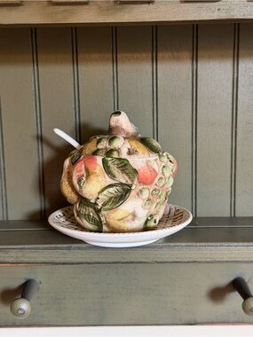 Vintage Lefton, Japan, Fruit Motif, Covered Server w/Spoon. G12